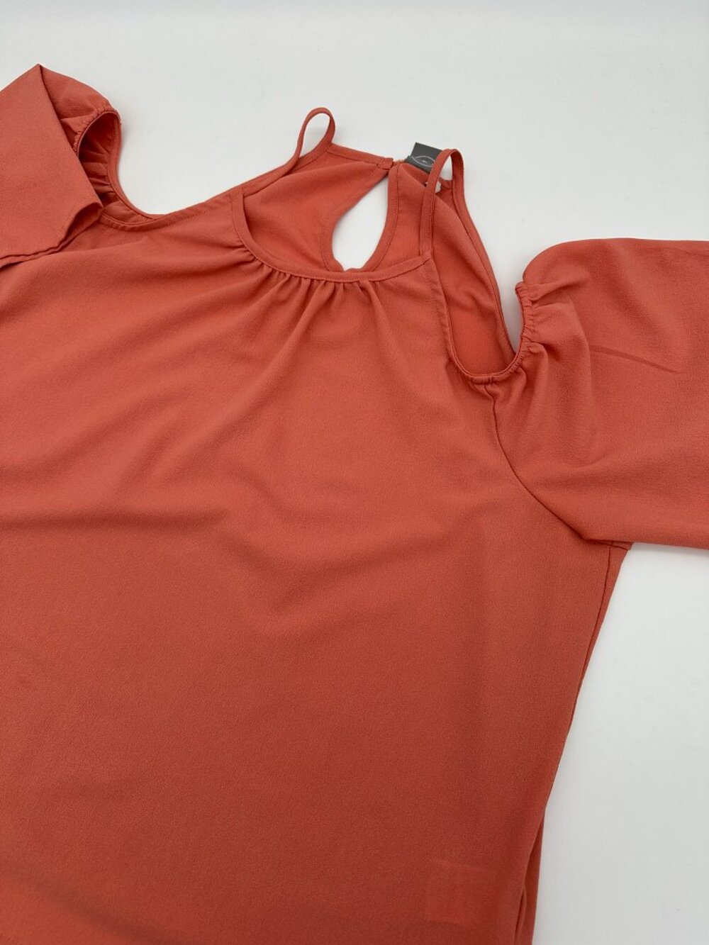 Paper Crane Women's Cold Shoulder Short Sleeve Top, Size Large, Terracotta Rust